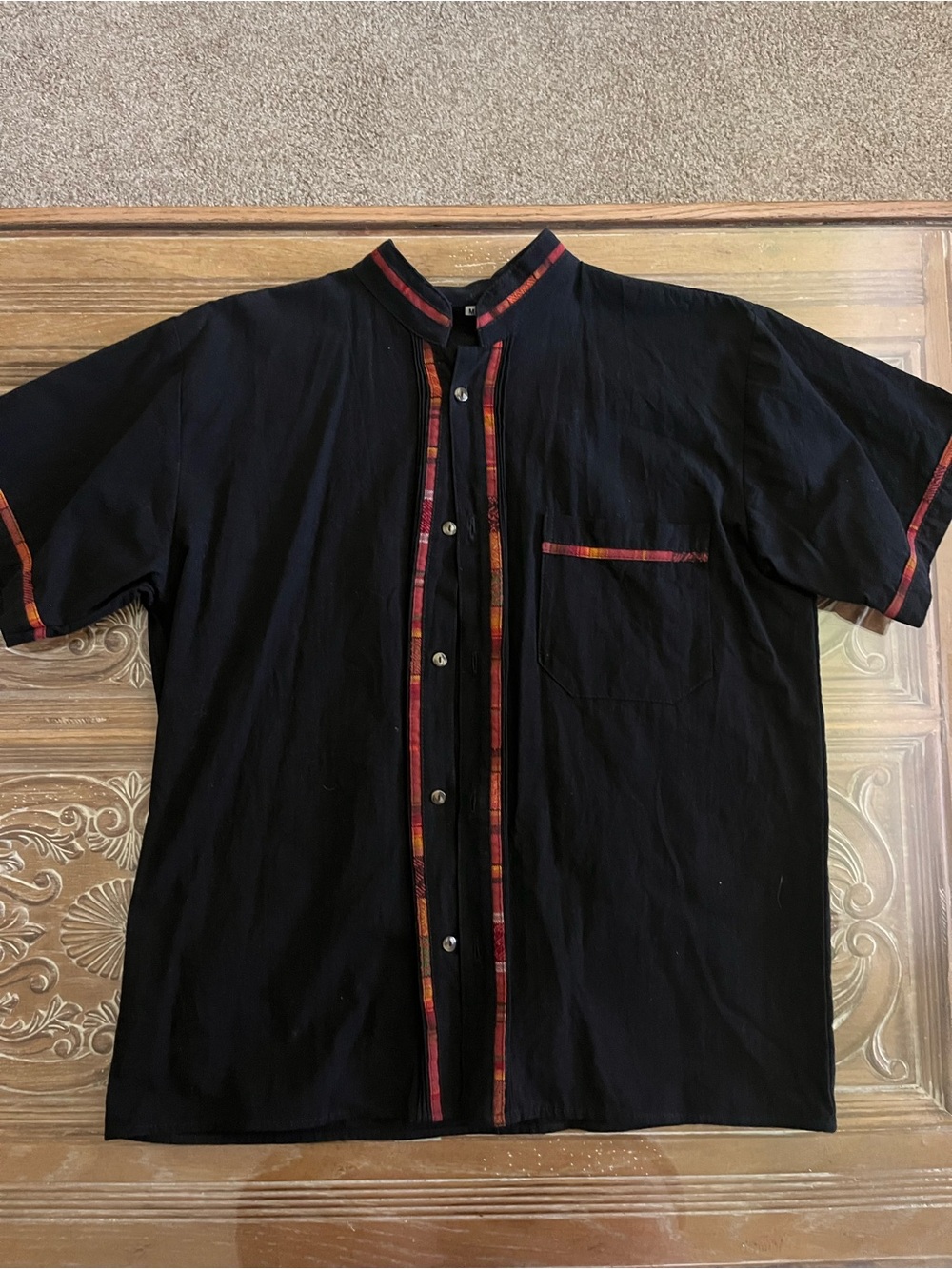 Men's Mexico Black Embroidered Short-Sleeve Button Down Shirt